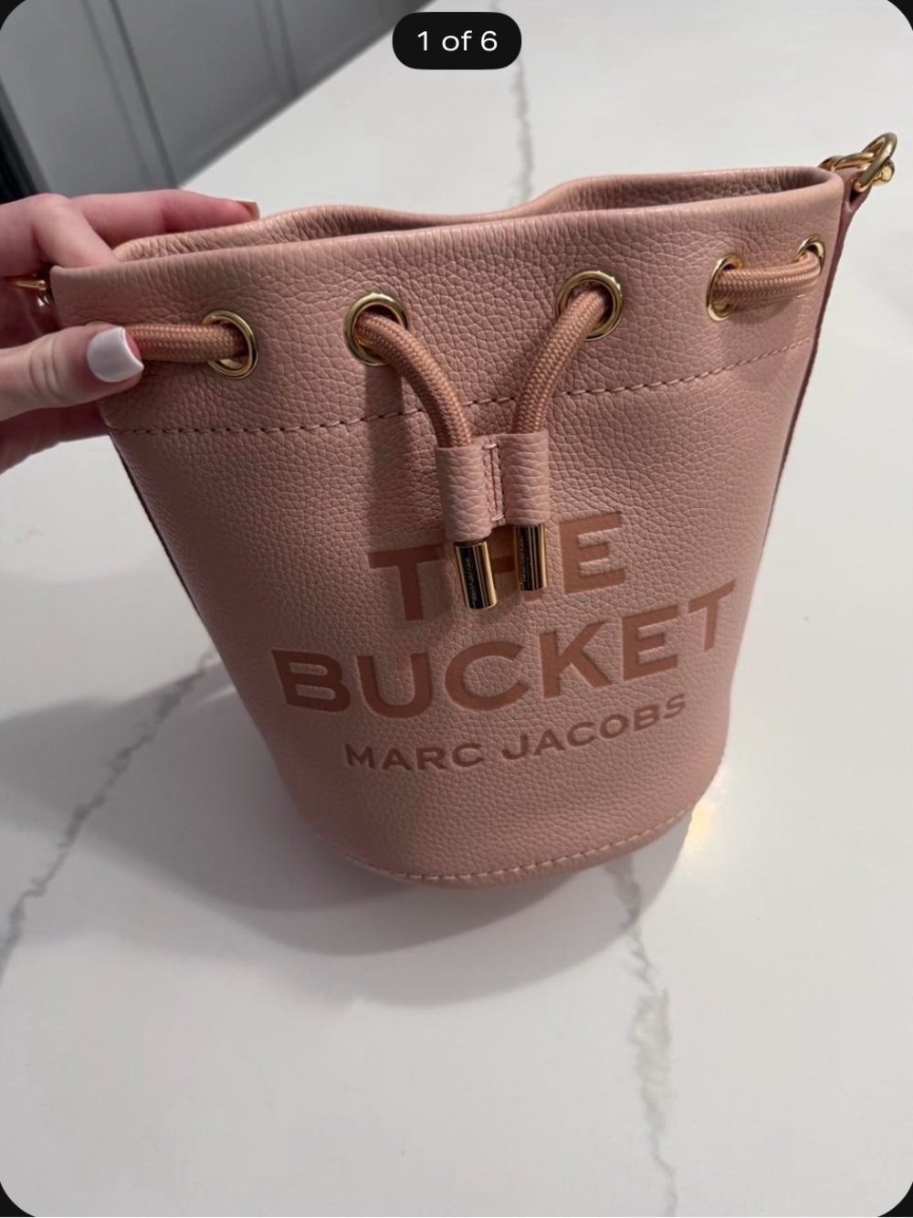 Marc Jacobs Pink Pebbled Leather Bucket Bag with Gold Hardware